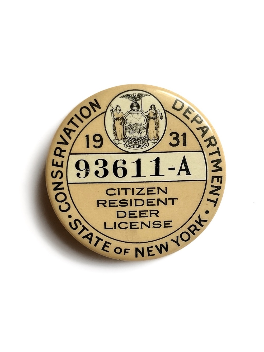 1931 New York State Conservation Citizen Resident Deer License Badge Pin